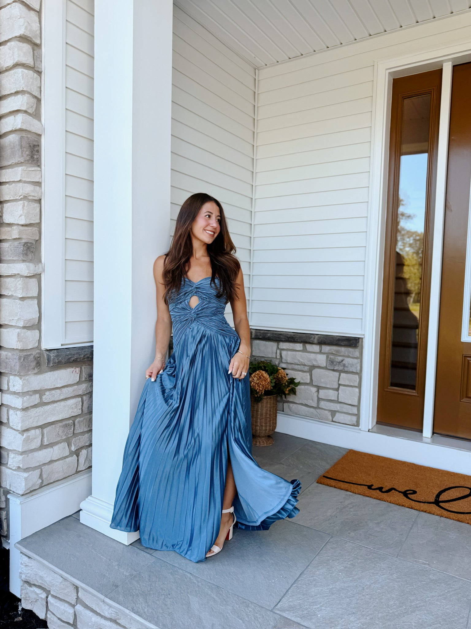 Florence Twist Front Bodice Plisse Maxi Dress in Slate | Lulus