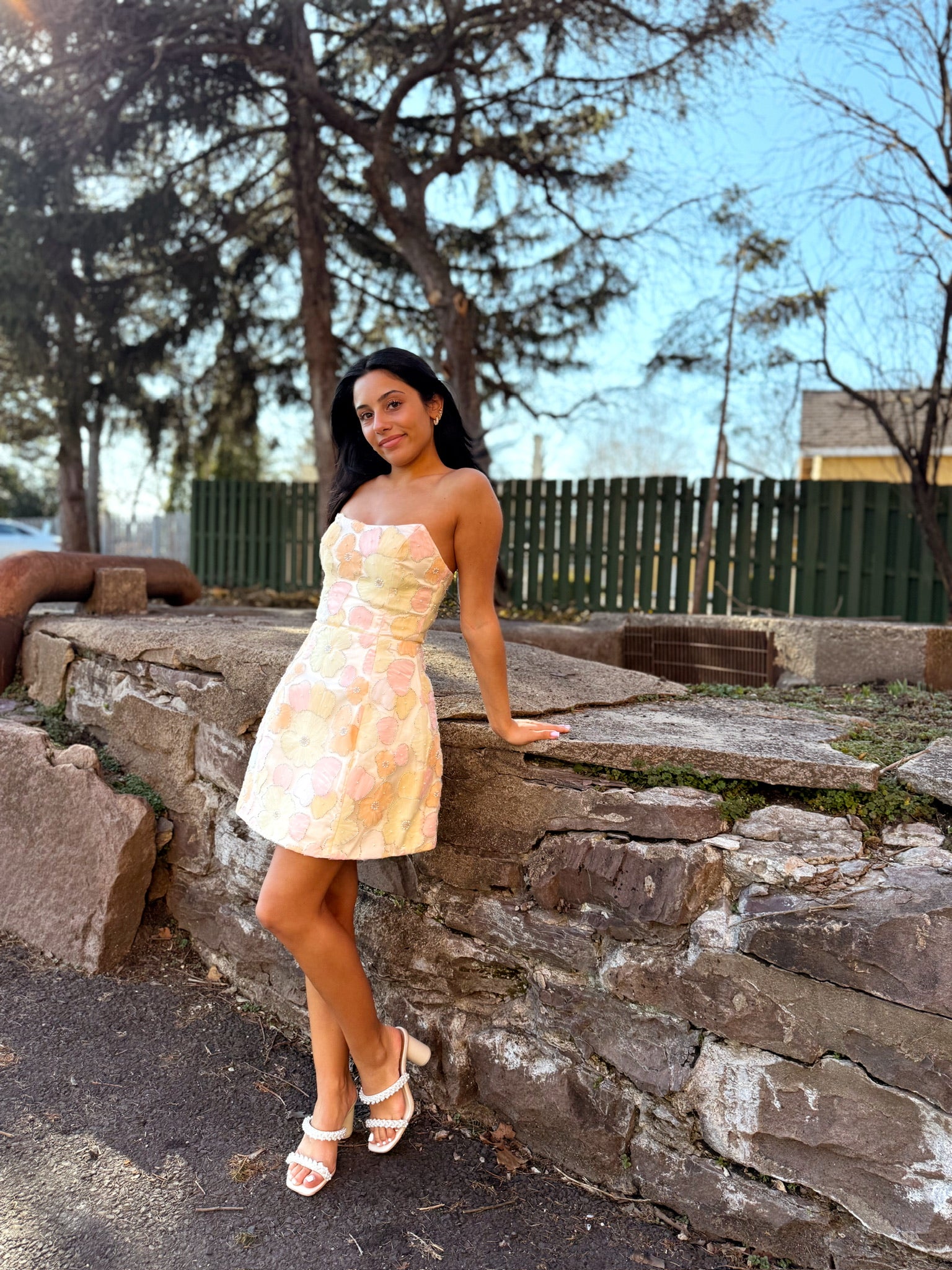 Zaria Strapless Mini Yellow Floral
