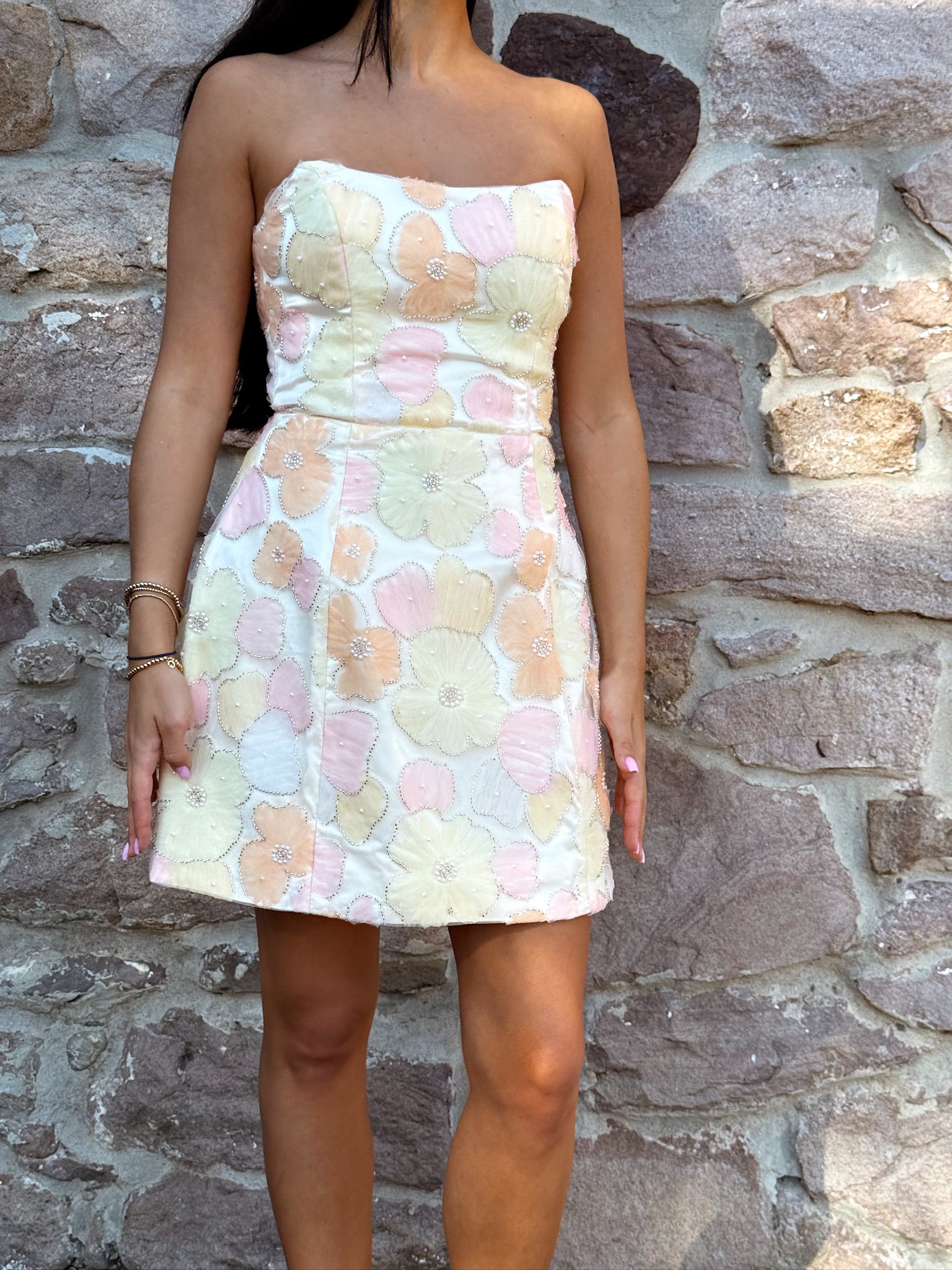 Zaria Strapless Mini Yellow Floral  | Elliatt