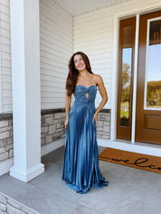 Florence Twist Front Bodice Plisse Maxi Dress in Slate | Lulus