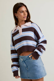 Jules Collared Stripe Crop Sweater