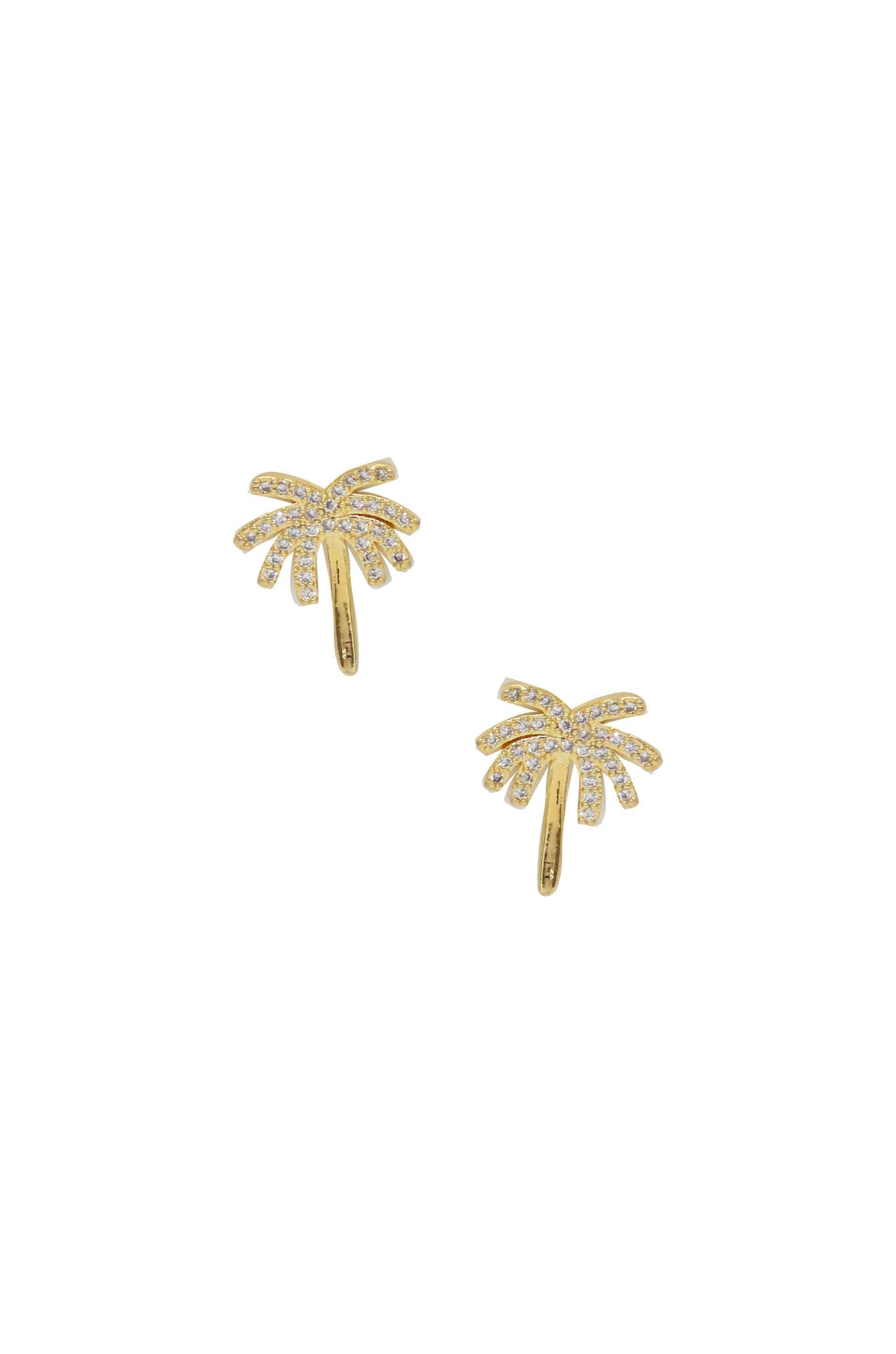Palmasté 18k Gold Plated Stud Earrings: Clear Crystals