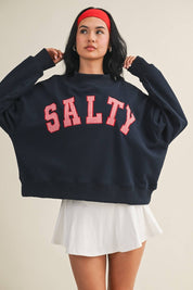 Salty Oversized Mock Neck Sweatshirt: Navy