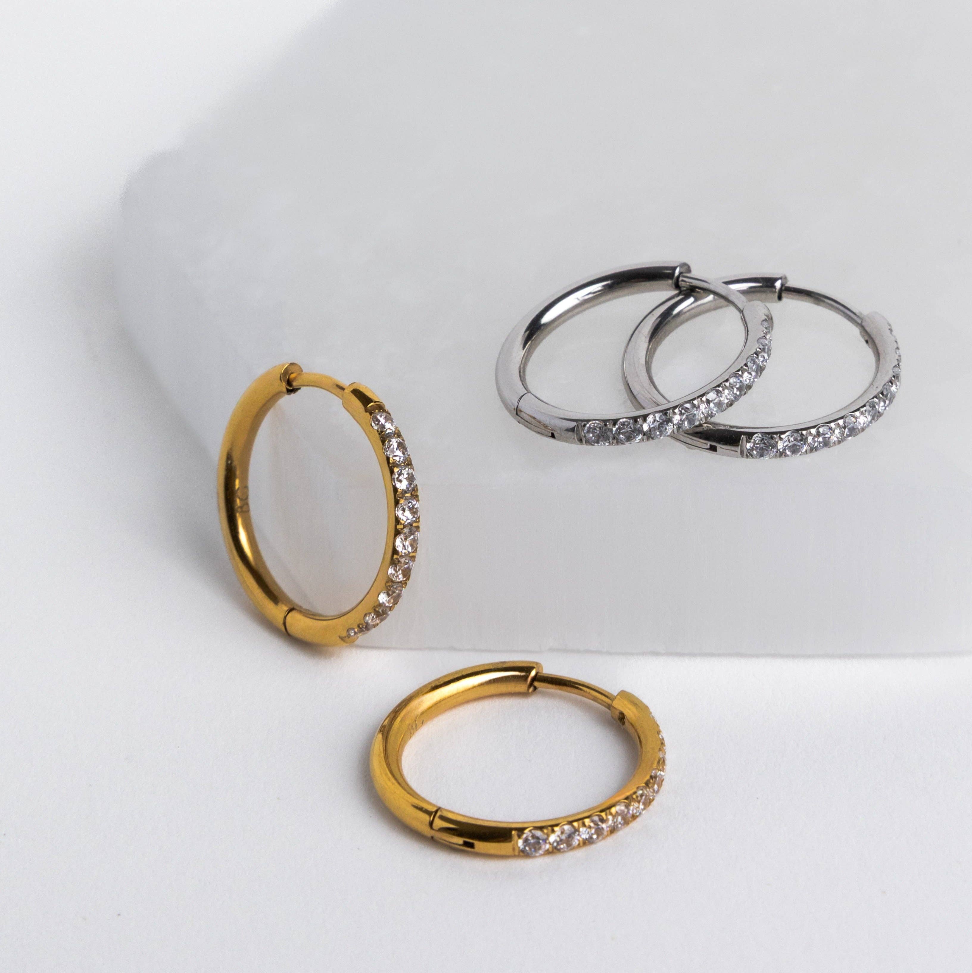 18mm Silver Diamond Hoops