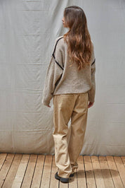 Knit Sweater Stitch Detailed Crew Neck Pullover : Mocha