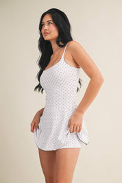 Polka Dot Print Lace Trim Ruffle Mini Dress: White Polka Dot