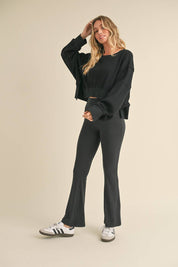 Waffle Knit Oversized Long Sleeve Top: Dark Chocolate