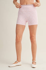 Ditsy Print Contrast Binding Biker Shorts Pink