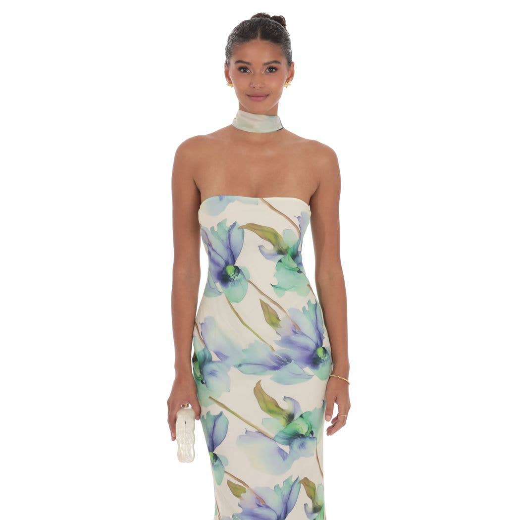Floral Scarf Maxi Dress in Green