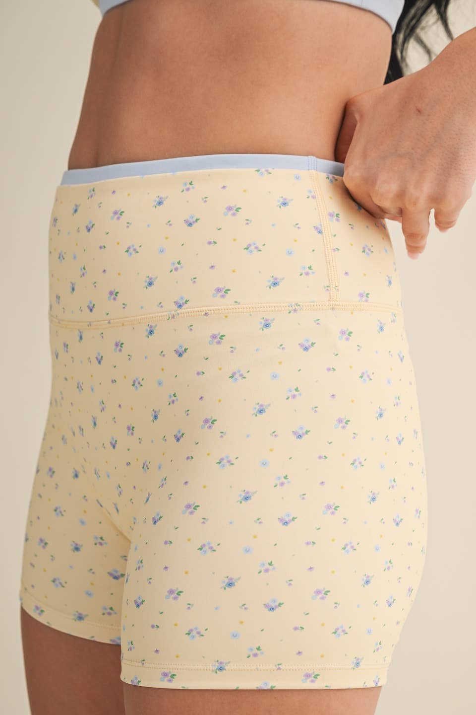 Ditsy Print Contrast Binding Biker Shorts: Lemon Ditsy / S