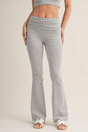 Soft Heathered Knit Foldover Flare Pants: Heather Grey