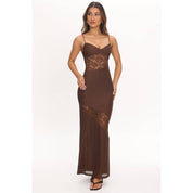 Cocoa Desire Lace Maxi Dress in Chocolate