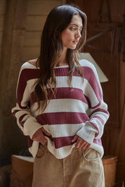 Grover Knit Sweater Wine/White