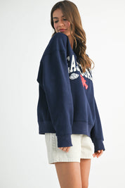 East Coast Graphic Fleece Pullover: Navy