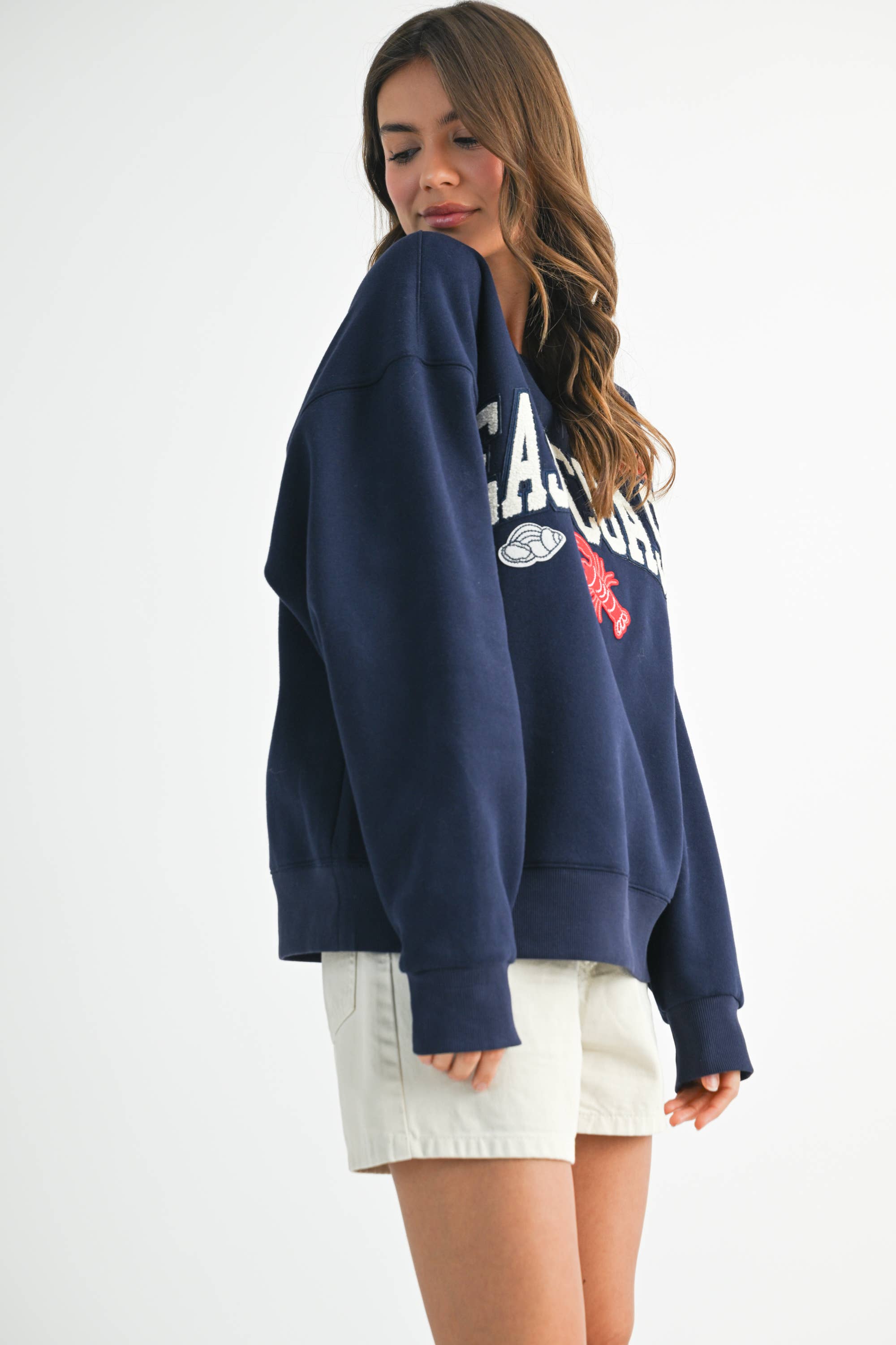 East Coast Graphic Fleece Pullover: Navy