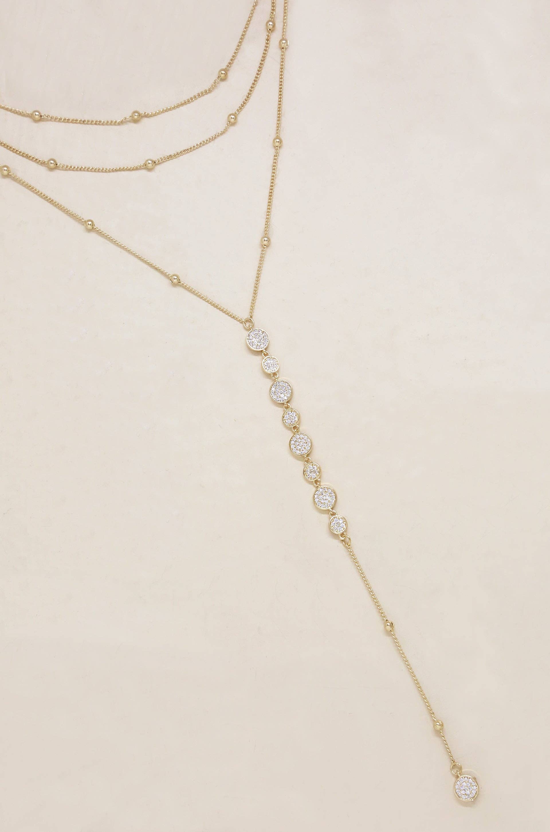 Bali Dreams Crystal Lariat Necklace: Clear Crystals with 18k Gold Plating