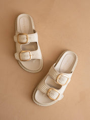 The Daytona | Ivory Two-Tone Raffia Gold Buckle Sandal