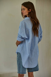 Hallie Summer Stripe Button Down Blue