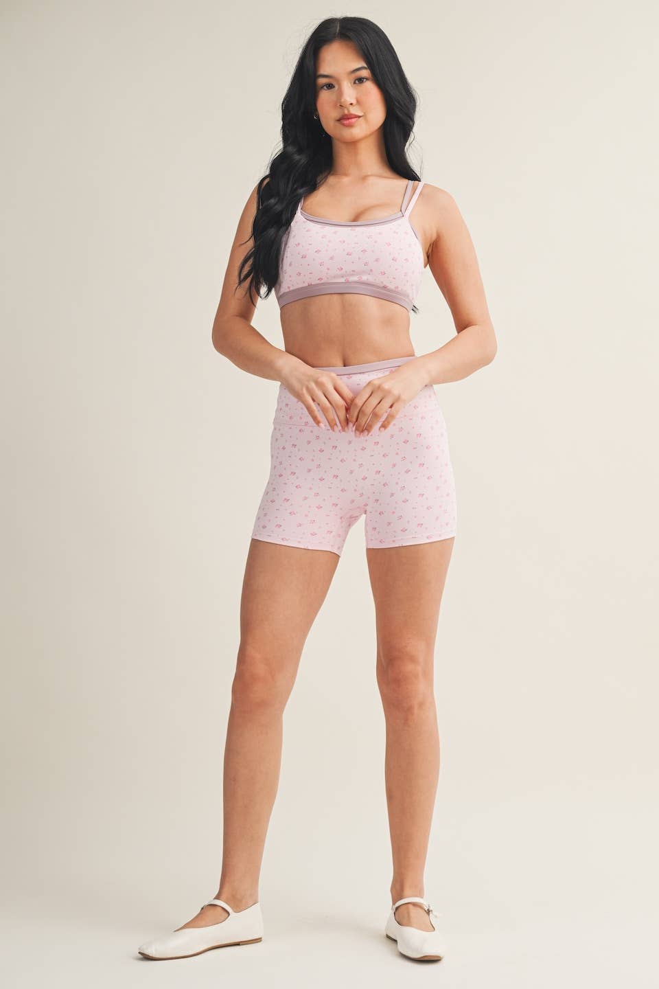 Ditsy Print Double Layered Sports Bra Pink