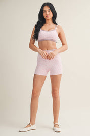 Ditsy Print Double Layered Sports Bra Pink