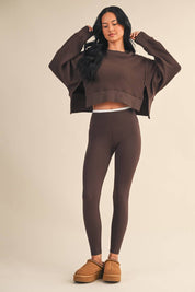 Waffle Knit Oversized Long Sleeve Top: Dark Chocolate