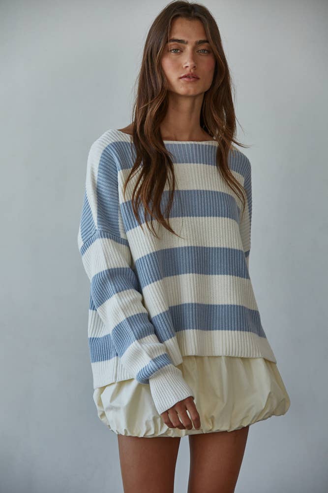 Grover Striped Sweater Light Blue/White
