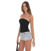 Strapless Buckle Top in Black