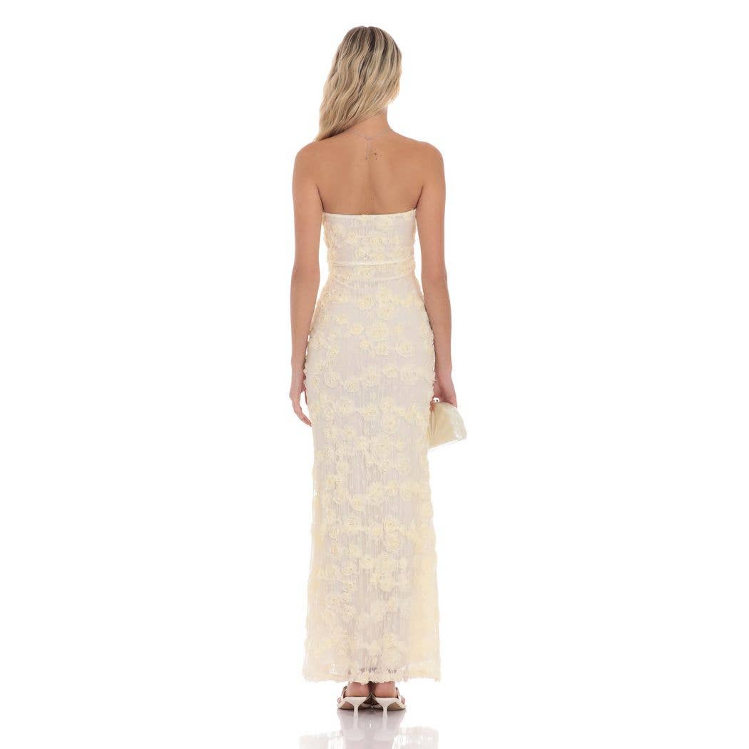 Rosette Strapless Maxi Dress in Cream
