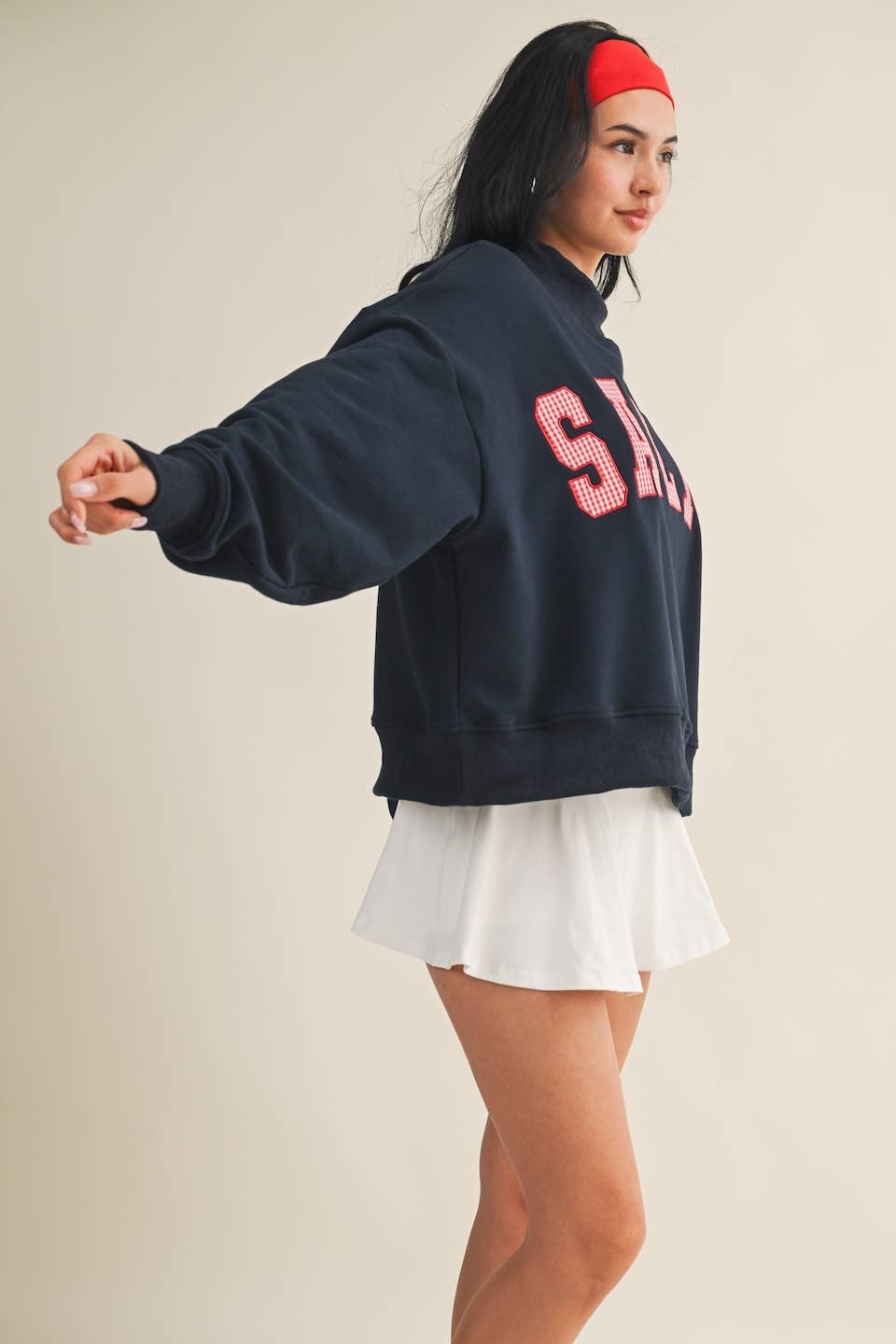 Salty Oversized Mock Neck Sweatshirt: Navy