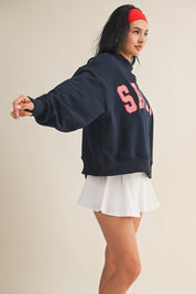 Salty Oversized Mock Neck Sweatshirt: Navy