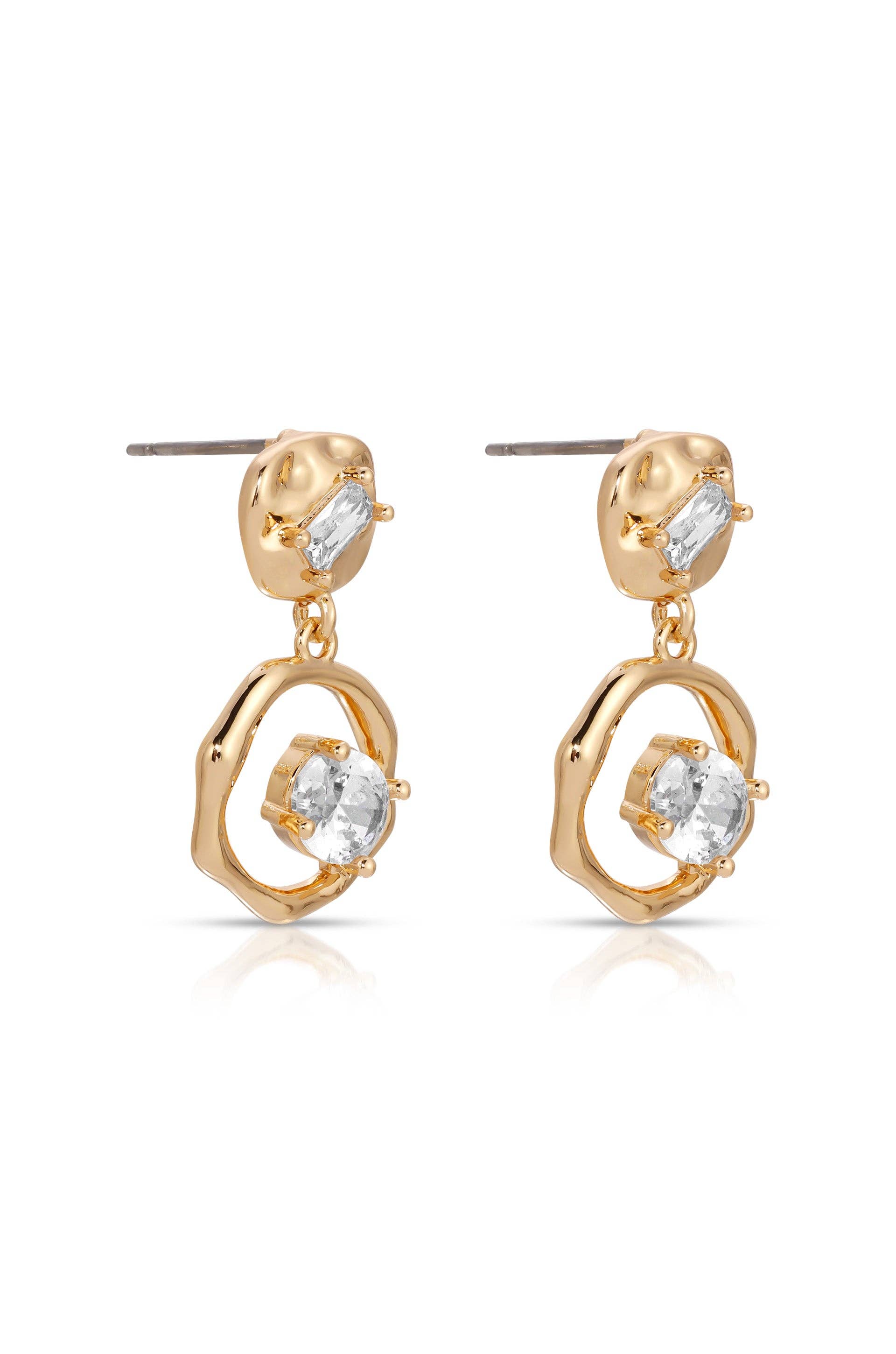 Organic Shape Crystal Earrings: Clear Crystal with 18k Gold Plating / One Size