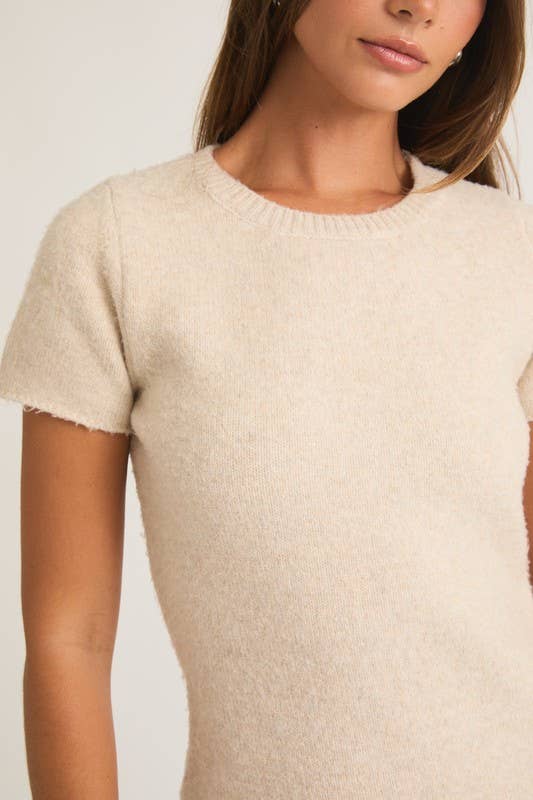 Mackenzie Knit Sweater T Shirt Dress in Cream