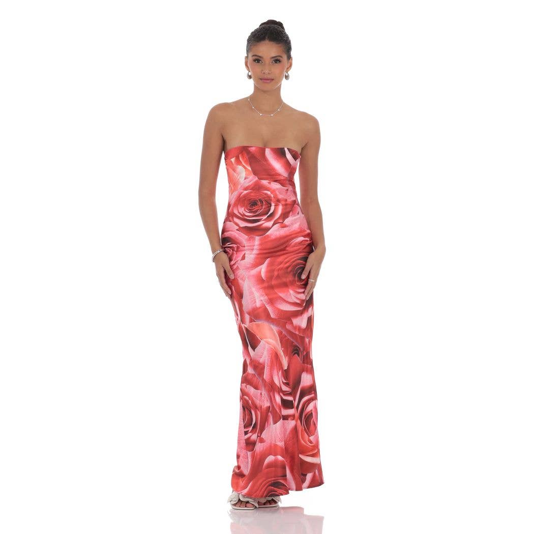 Rose Strapless Maxi Dress in Red