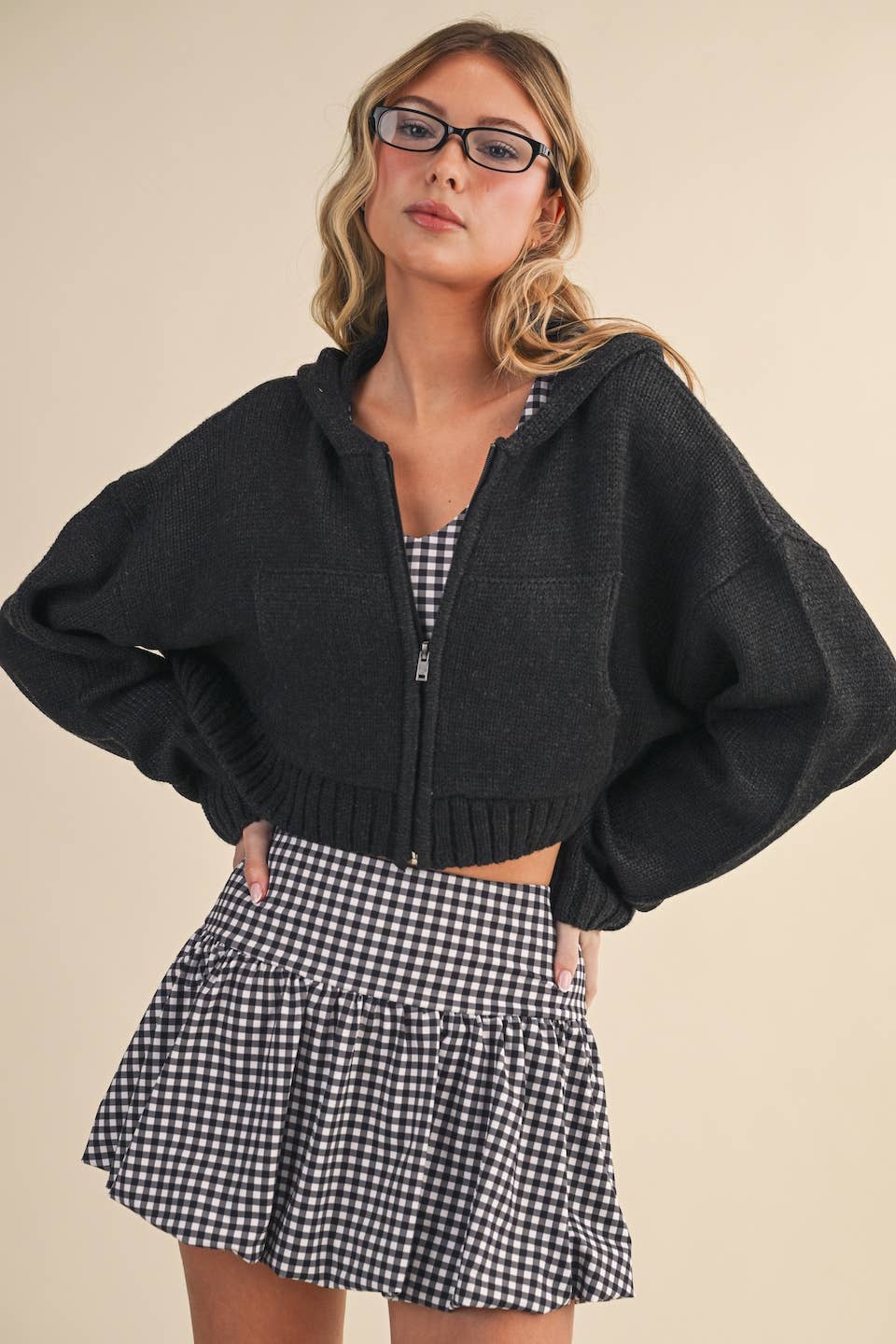 Knit Zip Up Hoodie Sweater Pink