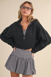 Knit Zip Up Hoodie Sweater Pink