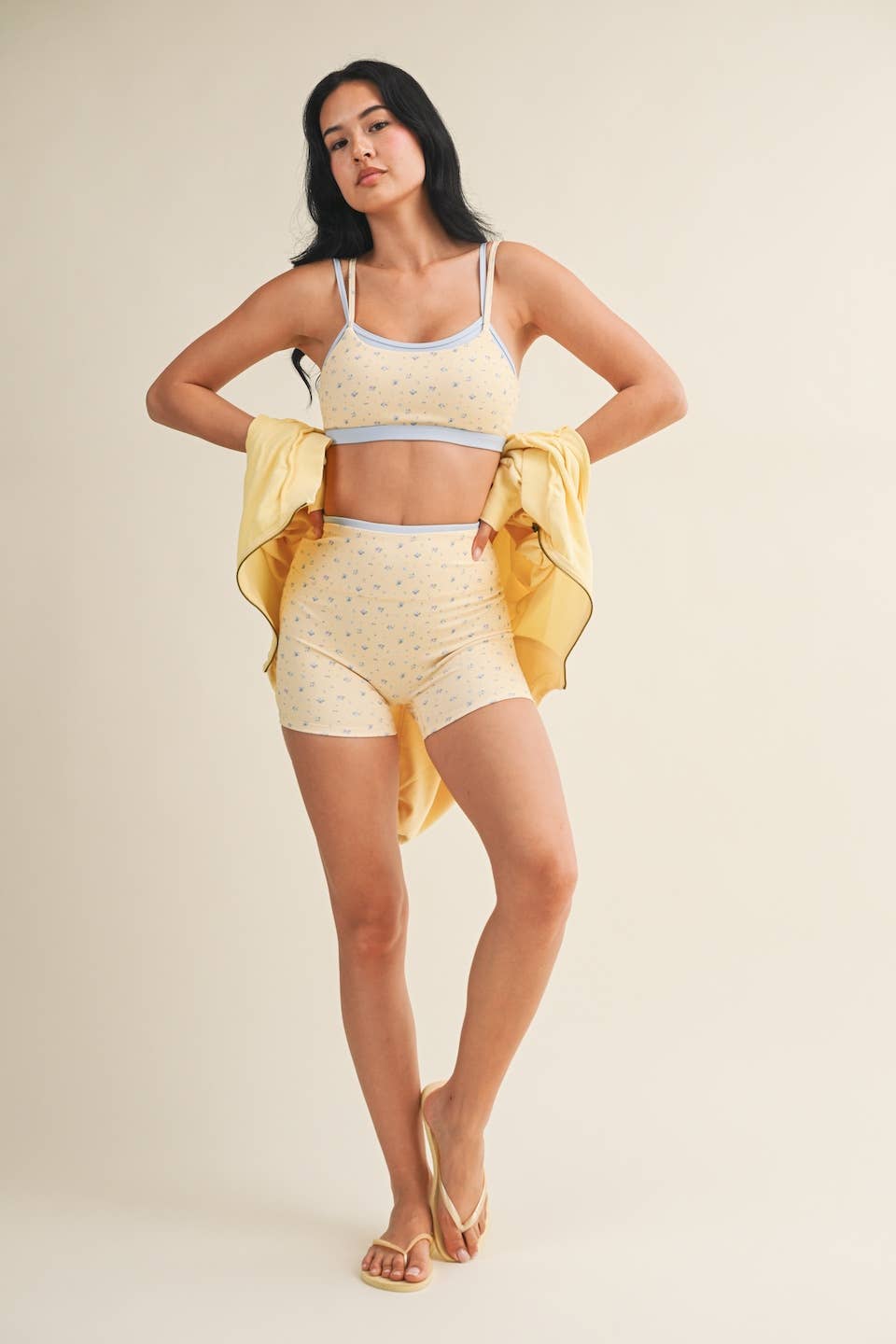 Ditsy Print Double Layered Sports Bra: Lemon Ditsy