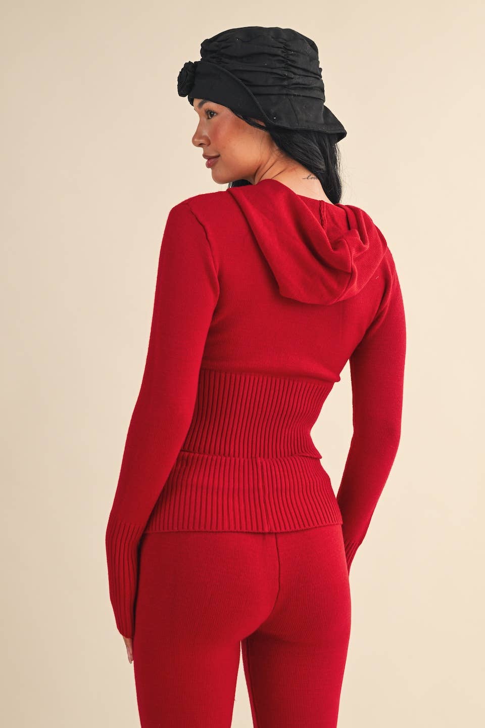 Slim Fit Zip Up Knit Sweater Hoodie: Chocolate