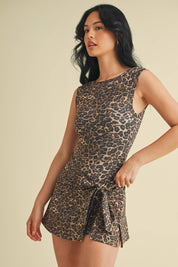Leopard Print Sleeveless Wrap Tie Front Dress