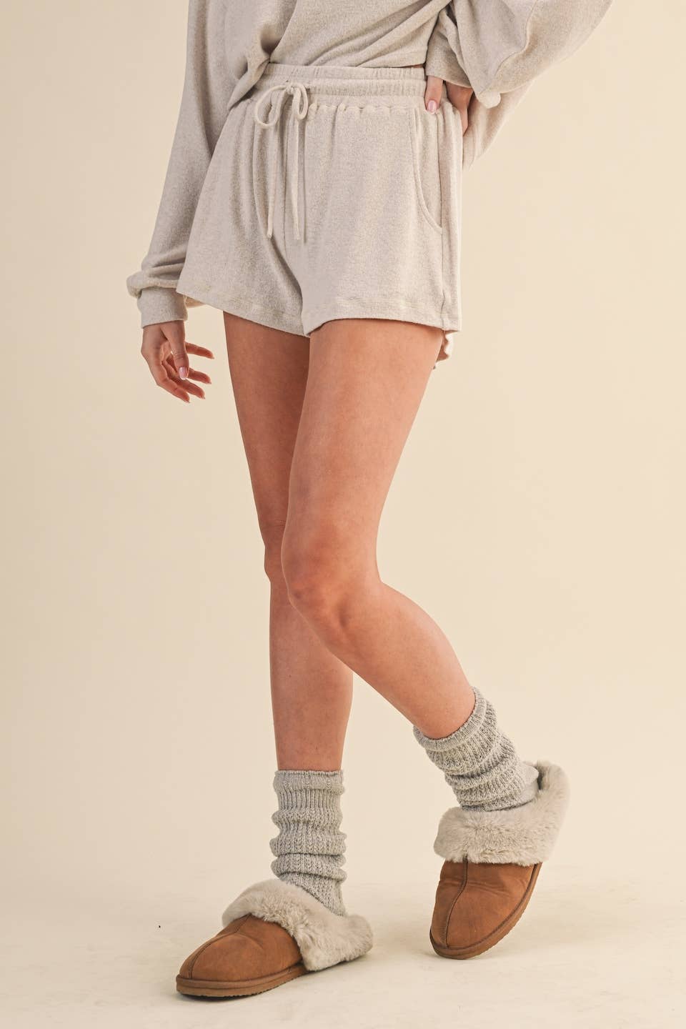 Soft Brushed Hacci Shorts: Beige