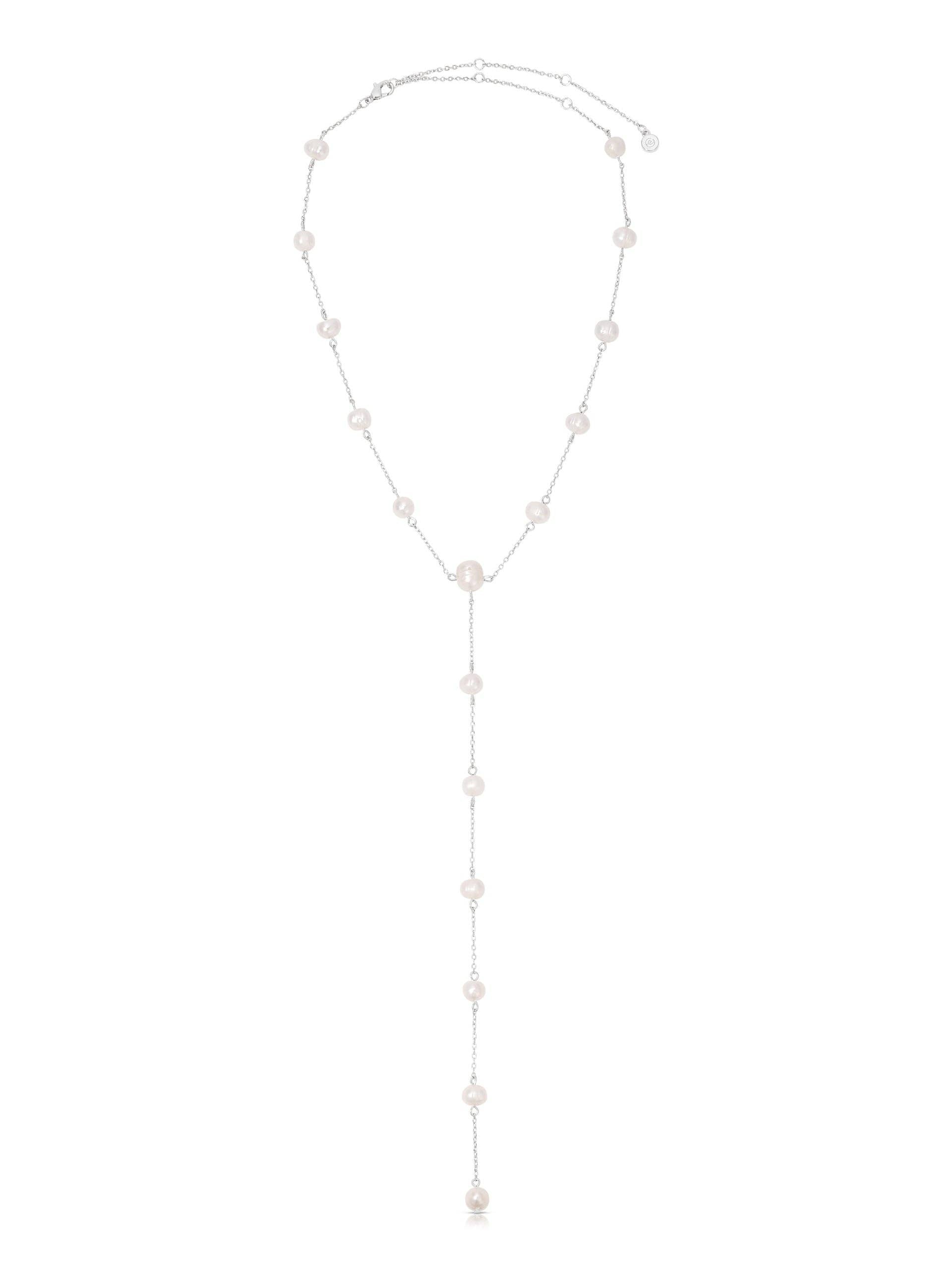 Dripping Pearl Lariat Necklace: Pearl with 18k Gold Plating / One Size