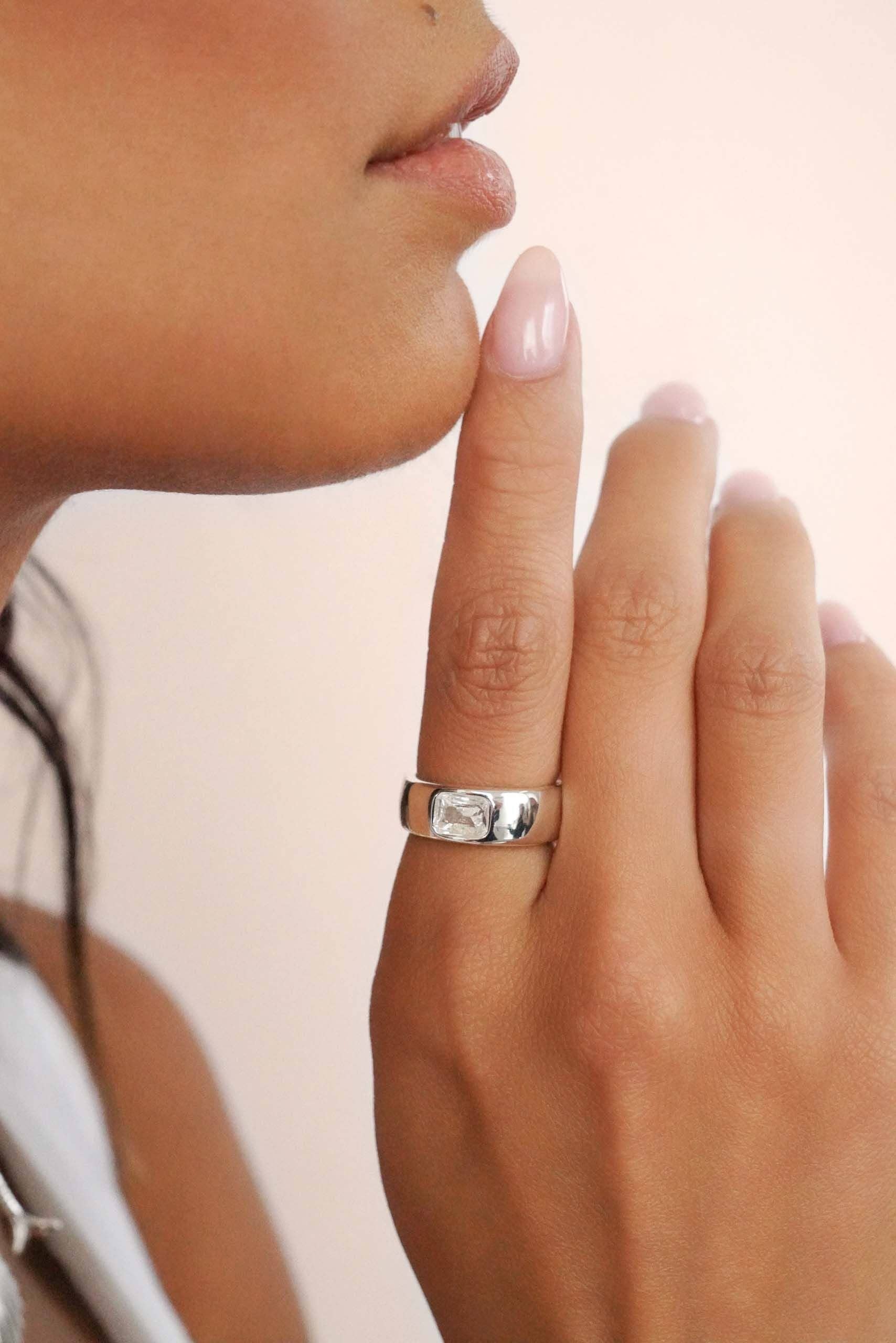 Emerald Cut Treasure Ring: Clear Crystal with 18k Gold Plating