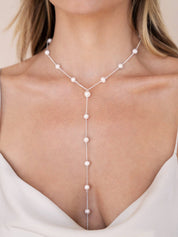 Dripping Pearl Lariat Necklace: Pearl with 18k Gold Plating / One Size