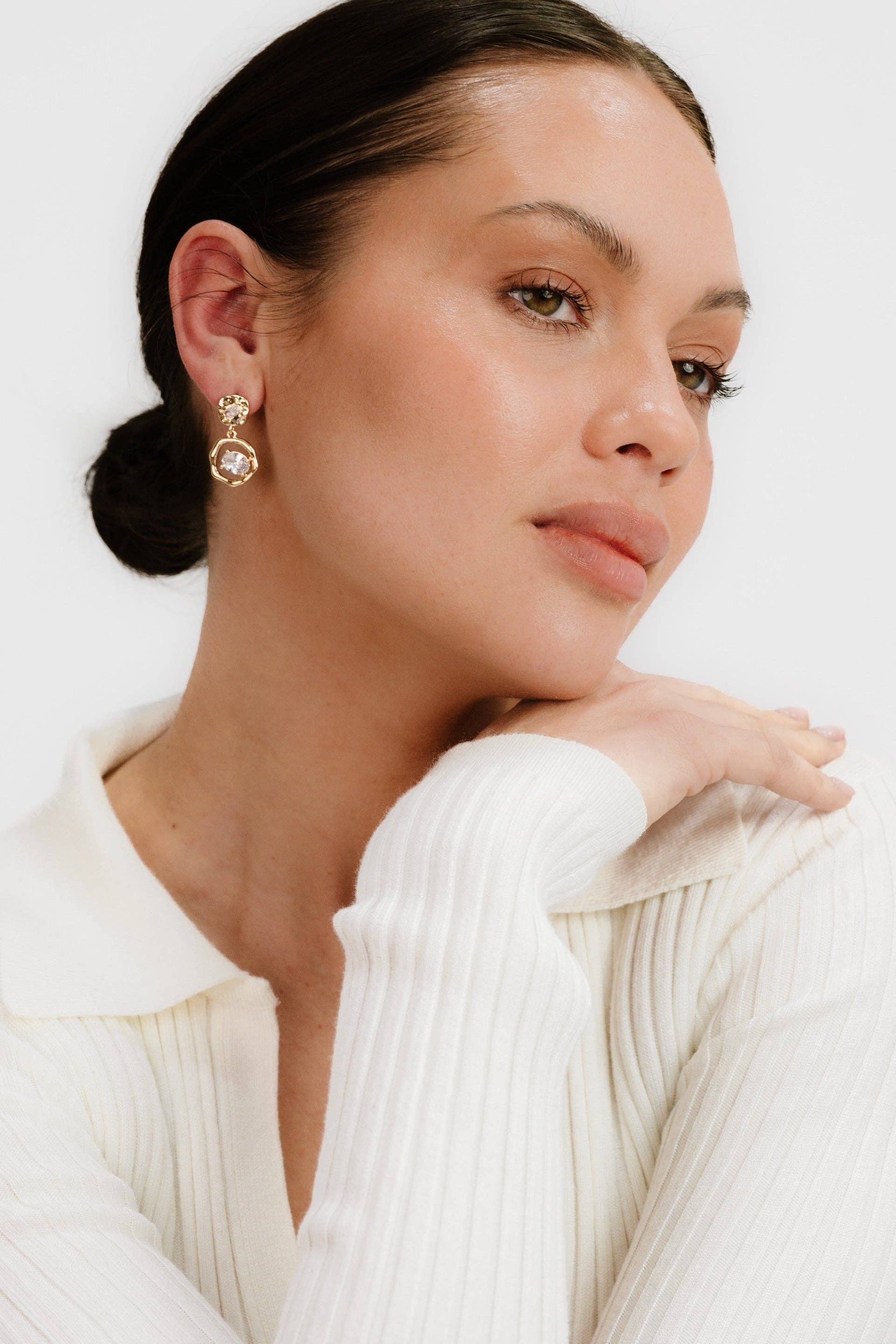 Organic Shape Crystal Earrings: Clear Crystal with 18k Gold Plating / One Size