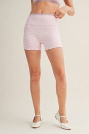 Ditsy Print Contrast Binding Biker Shorts Pink