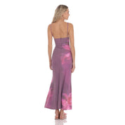 Floral Ruched Cowl Neck Maxi Dress in Purple