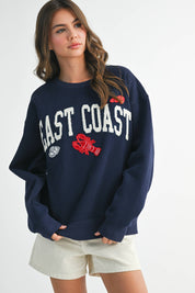 East Coast Graphic Fleece Pullover: Navy