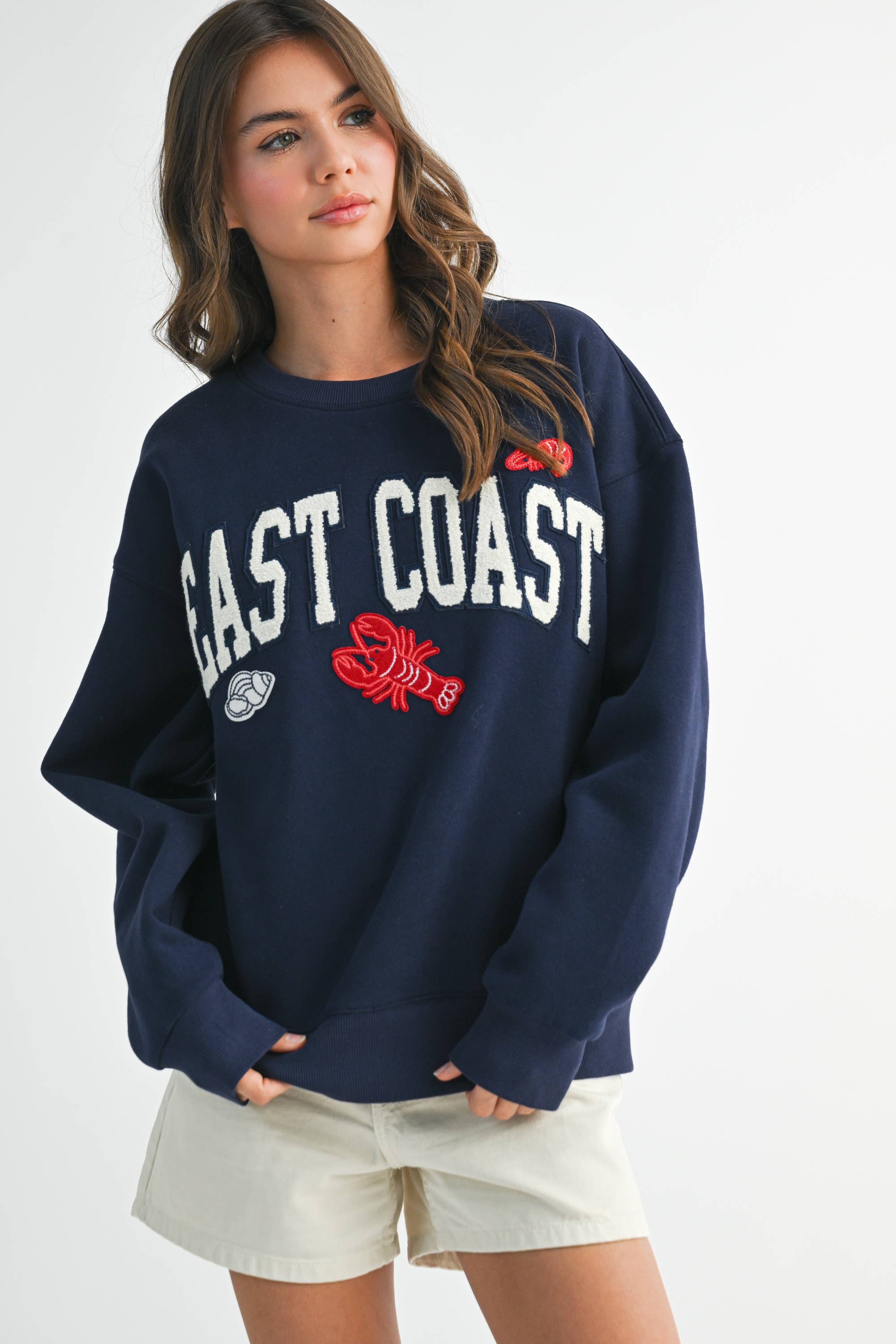 East Coast Graphic Fleece Pullover: Navy
