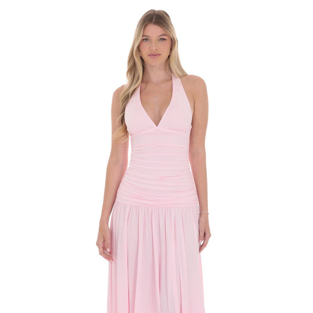 Halter Drop Waist Maxi Dress in Pink Giana Rose Couture Halter Drop Waist Maxi Dress in Pink Giana Rose Couture
