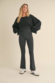 Waffle Knit Oversized Long Sleeve Top: Dark Chocolate