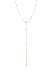 Dripping Pearl Lariat Necklace: Pearl with 18k Gold Plating / One Size